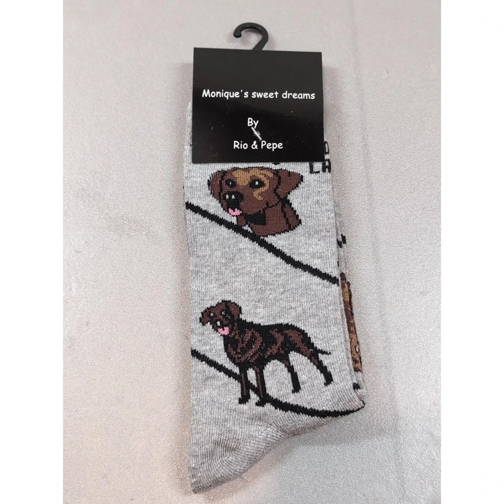 Rio & Pepe Monique's Sweet Dreams Dog Print Socks Gray Labrador Retriever 9-11